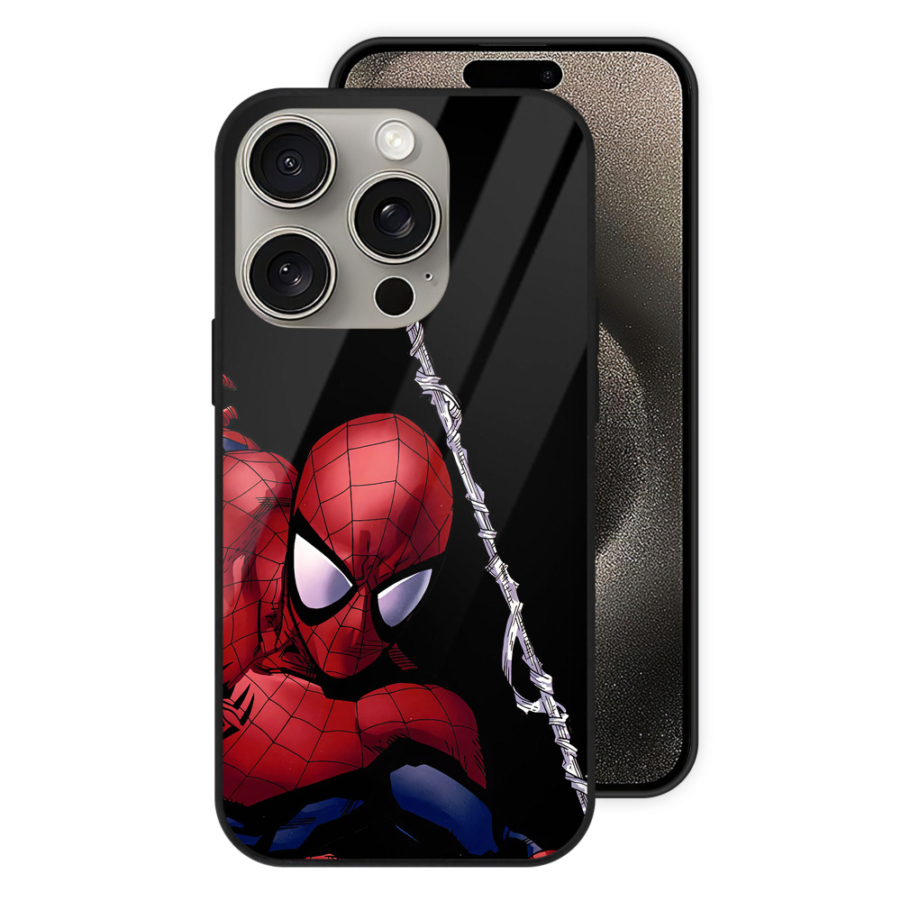 Spider Man スパイダーマン 【iPhone15Pro対応】スマホケース 耐衝撃＆黄変防止 背面ガラス