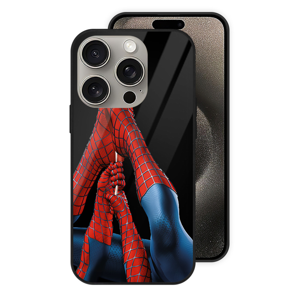 Spider Man スパイダーマン 【iPhone15Pro対応】スマホケース 耐衝撃＆黄変防止 背面ガラス
