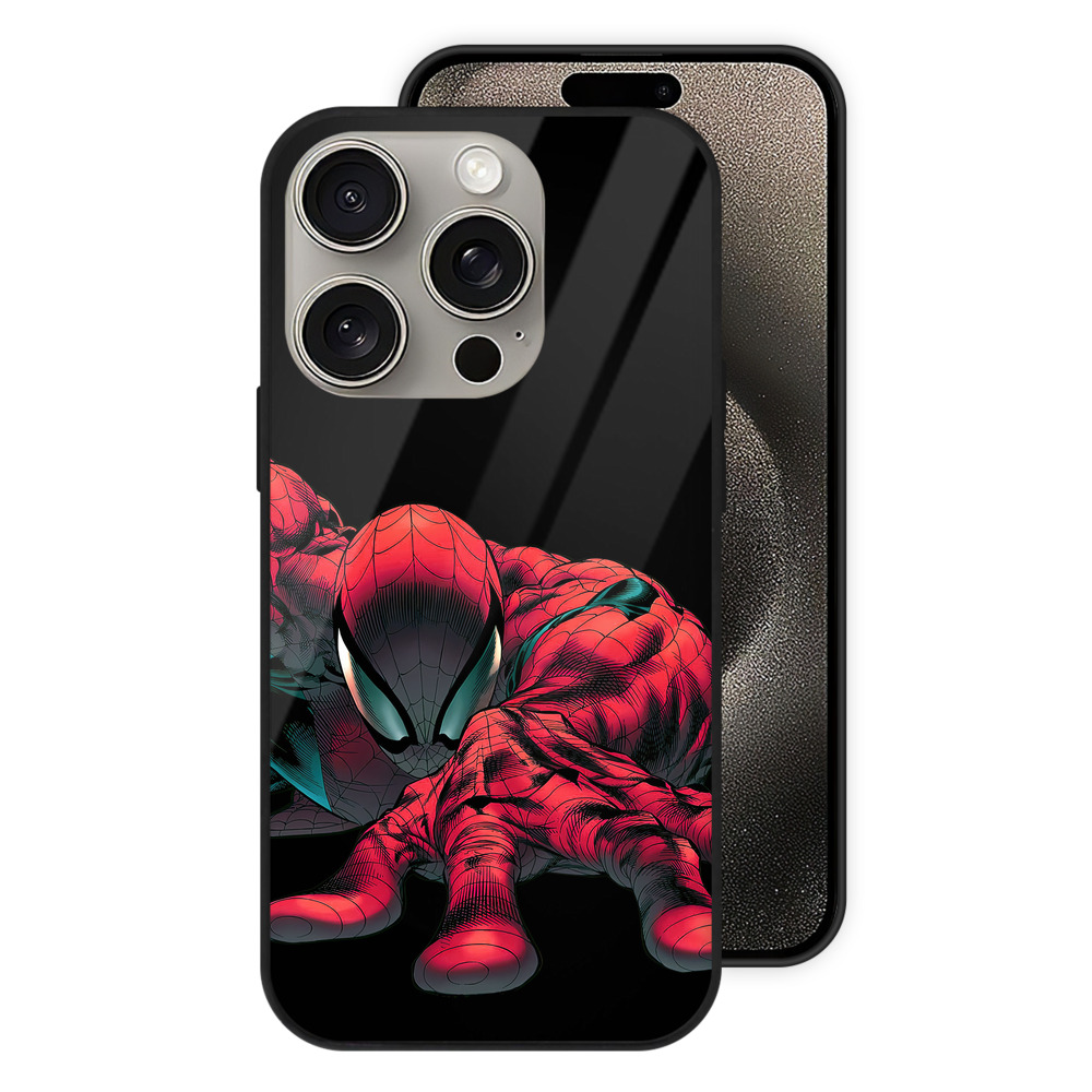 Spider Man スパイダーマン 【iPhone15Pro対応】スマホケース 耐衝撃＆黄変防止 背面ガラス