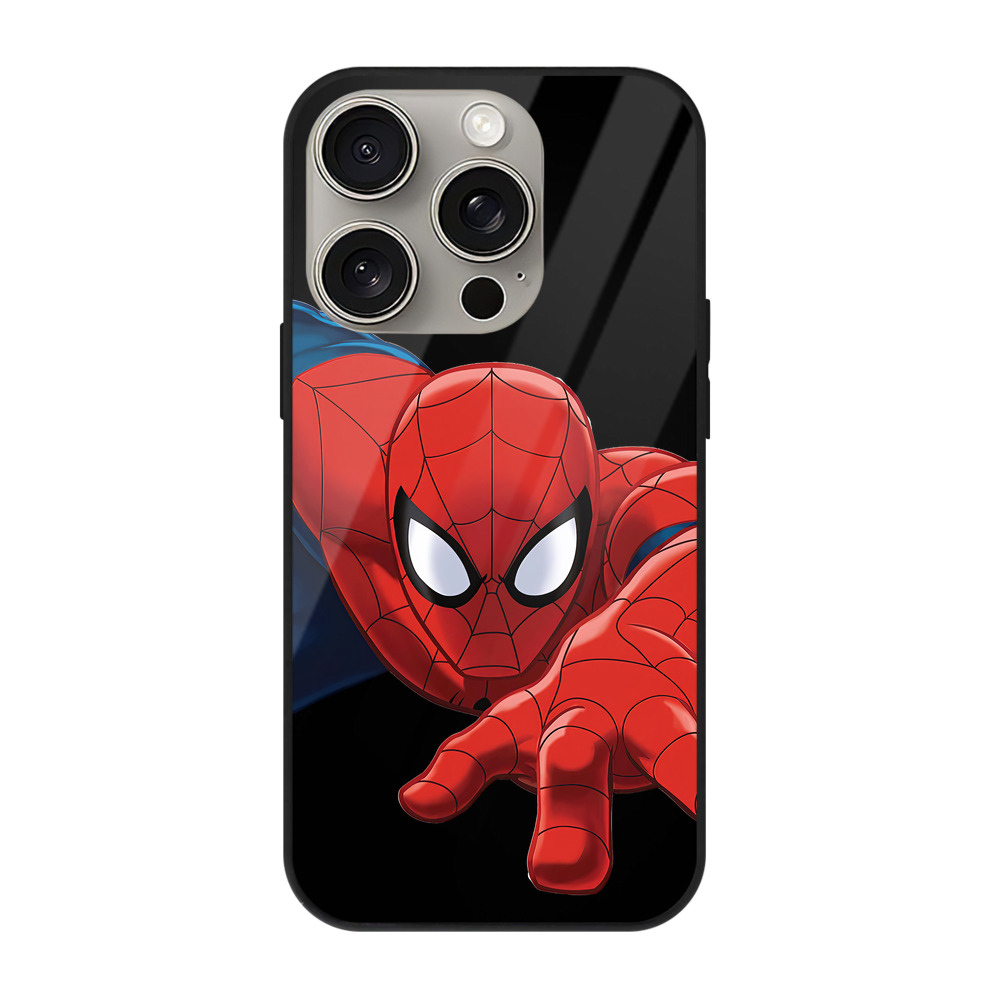 Spider Man スパイダーマン 【iPhone15Pro対応】スマホケース 耐衝撃＆黄変防止 背面ガラス