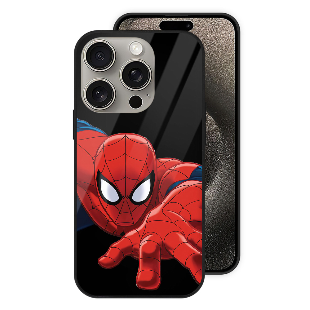 Spider Man スパイダーマン 【iPhone15Pro対応】スマホケース 耐衝撃＆黄変防止 背面ガラス