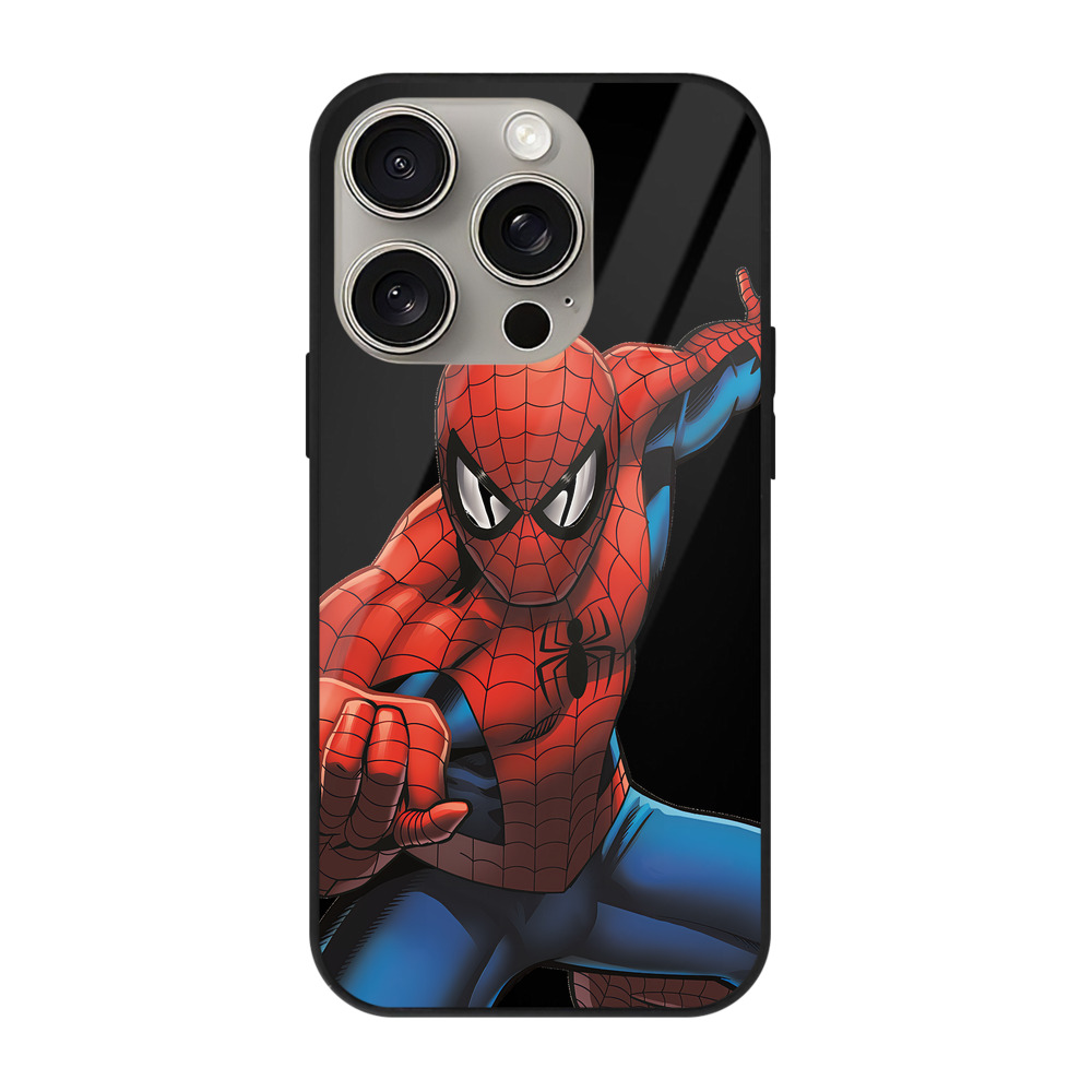 Spider Man スパイダーマン 【iPhone15Pro対応】スマホケース 耐衝撃＆黄変防止 背面ガラス