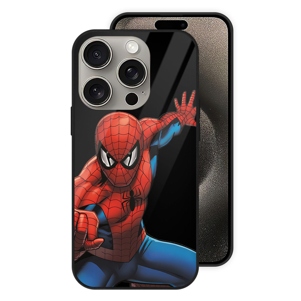 Spider Man スパイダーマン 【iPhone15Pro対応】スマホケース 耐衝撃＆黄変防止 背面ガラス