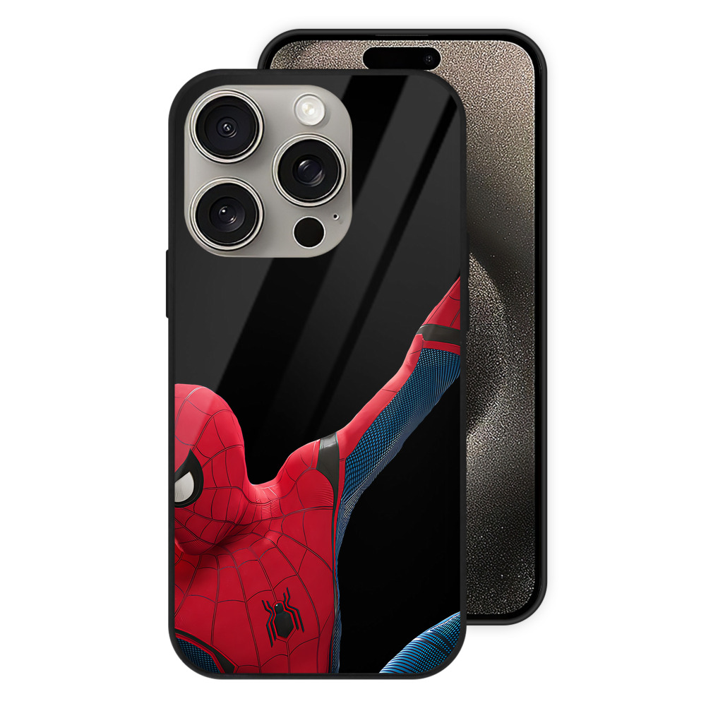 （画像用） Spider Man スパイダーマン 【iPhone15Pro対応】スマホケース 耐衝撃＆黄変防止 背面ガラス
