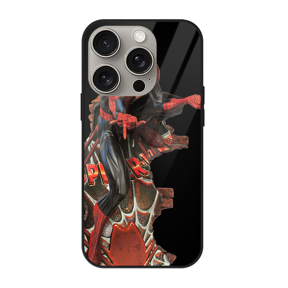 Spider Man スパイダーマン 【iPhone15Pro対応】スマホケース 耐衝撃＆黄変防止 背面ガラス