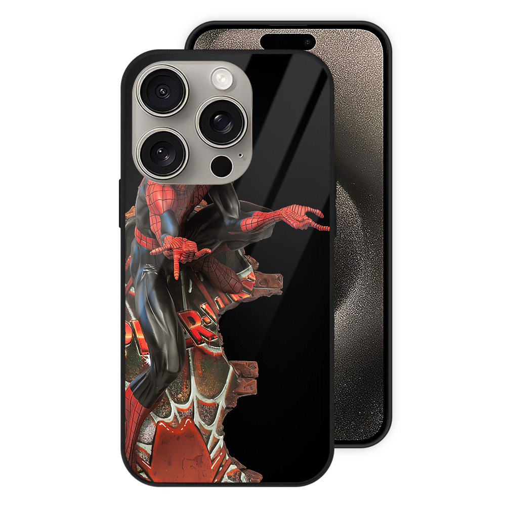 Spider Man スパイダーマン 【iPhone15Pro対応】スマホケース 耐衝撃＆黄変防止 背面ガラス