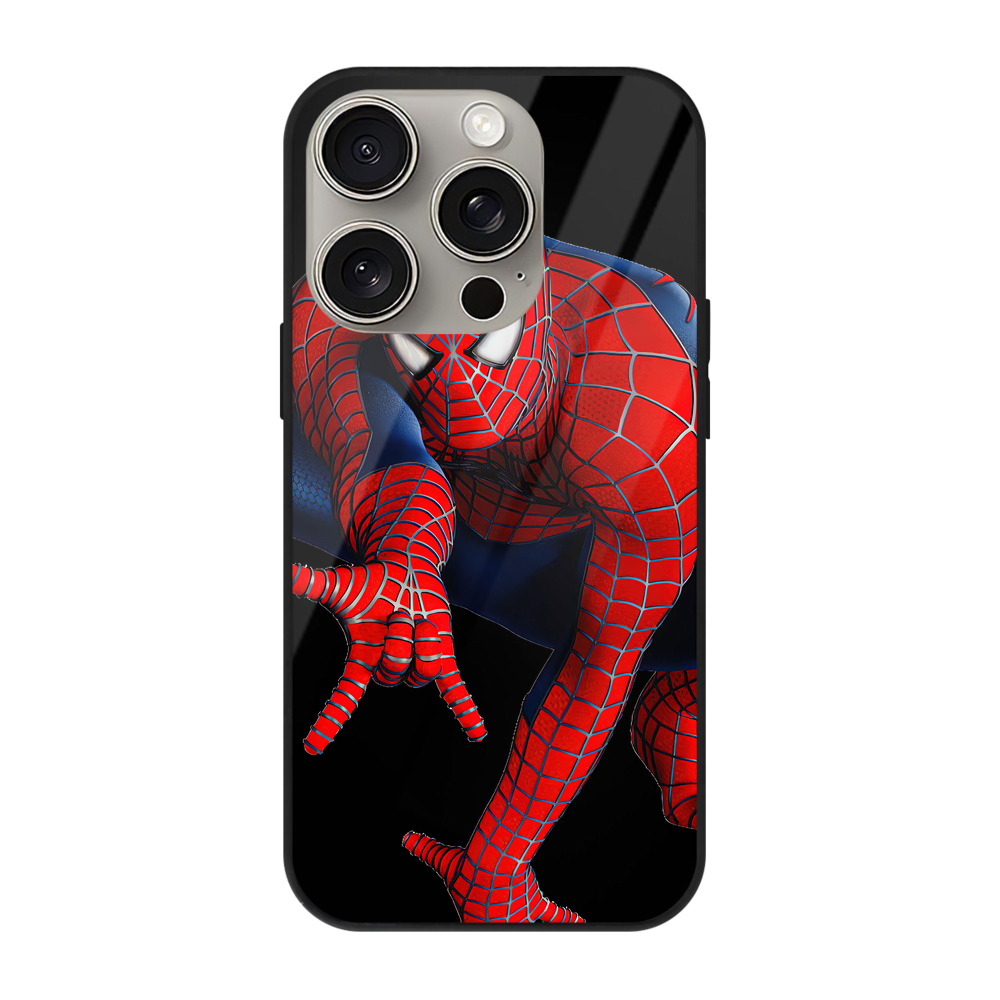 （画像用） Spider Man スパイダーマン 【iPhone15Pro対応】スマホケース 耐衝撃＆黄変防止 背面ガラス
