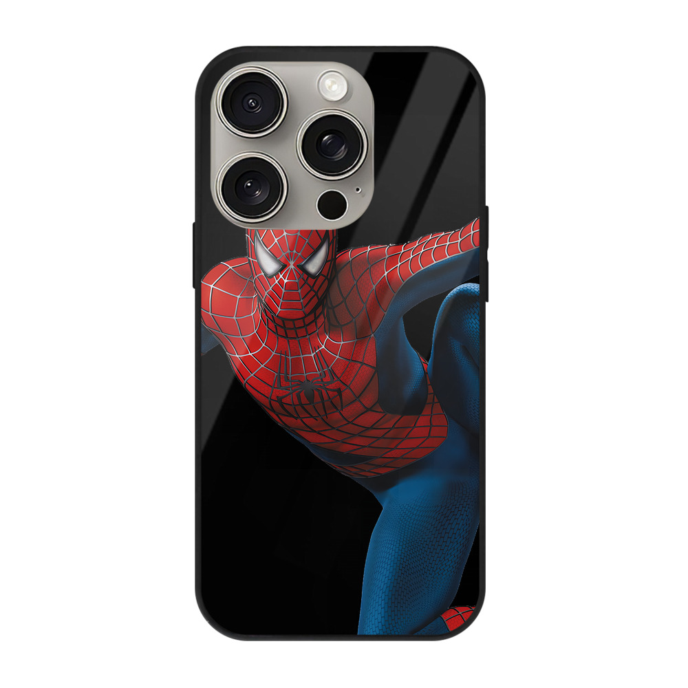 Spider Man スパイダーマン 【iPhone15Pro対応】スマホケース 耐衝撃＆黄変防止 背面ガラス