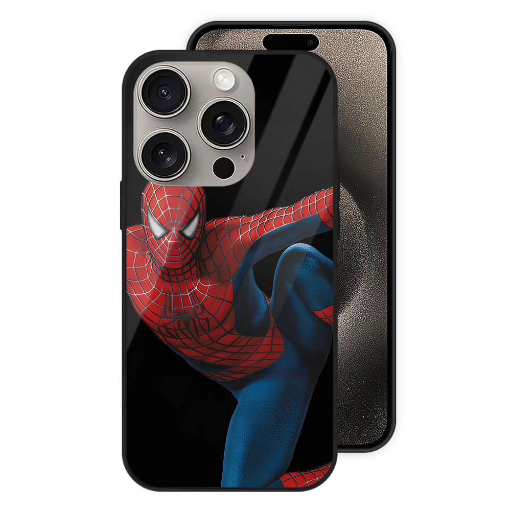 Spider Man スパイダーマン 【iPhone15Pro対応】スマホケース 耐衝撃＆黄変防止 背面ガラス