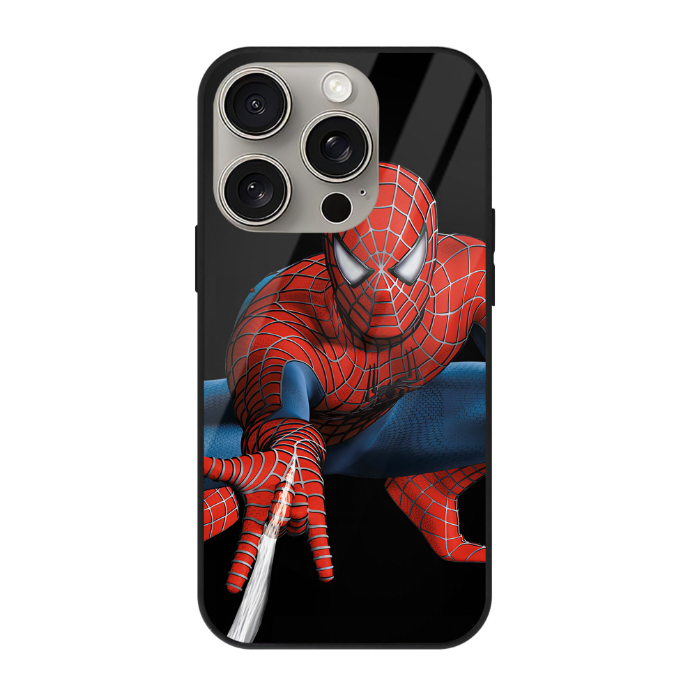Spider Man スパイダーマン 【iPhone15Pro対応】スマホケース 耐衝撃＆黄変防止 背面ガラス