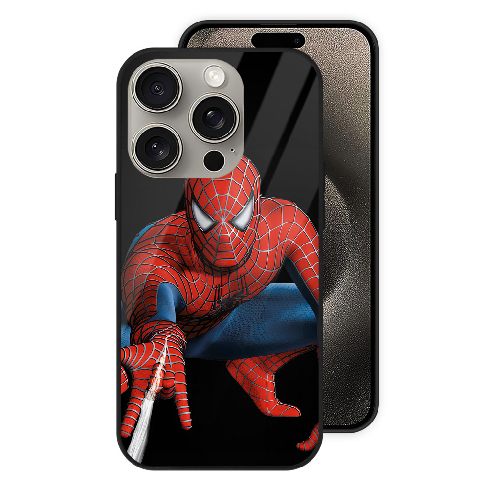 Spider Man スパイダーマン 【iPhone15Pro対応】スマホケース 耐衝撃＆黄変防止 背面ガラス