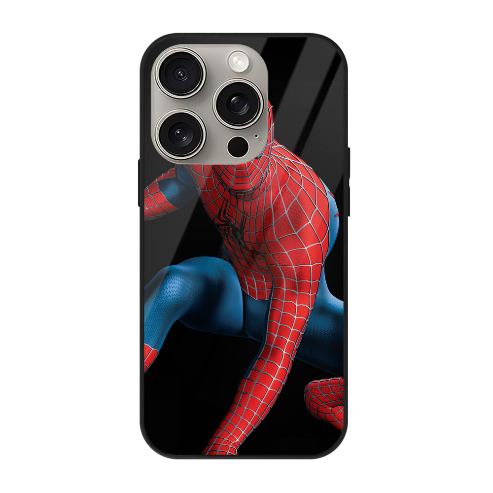 Spider Man スパイダーマン 【iPhone15Pro対応】スマホケース 耐衝撃＆黄変防止 背面ガラス