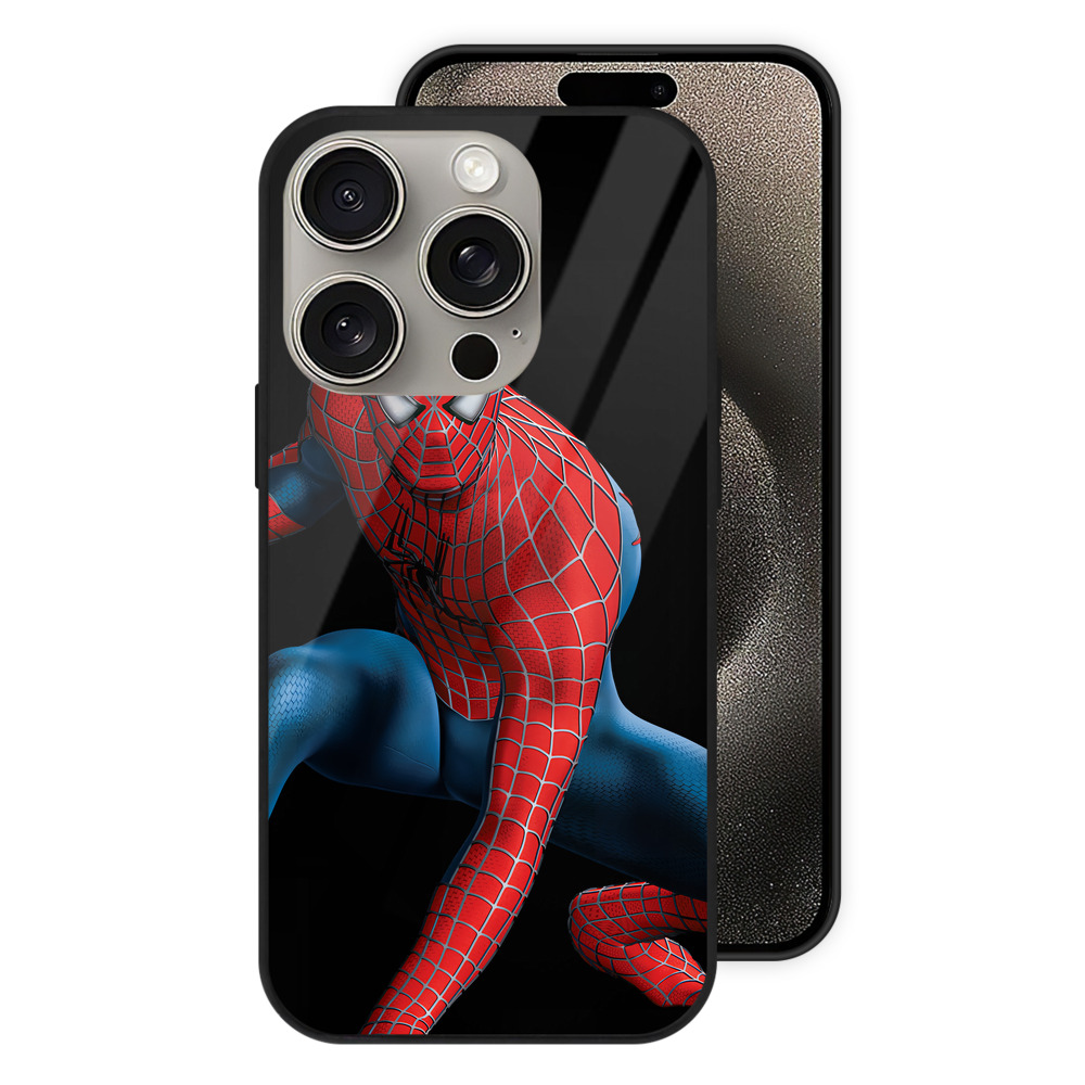 Spider Man スパイダーマン 【iPhone15Pro対応】スマホケース 耐衝撃＆黄変防止 背面ガラス