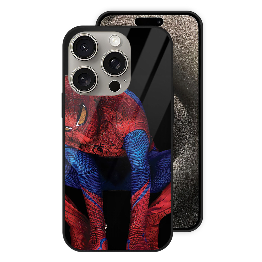 Spider Man スパイダーマン 【iPhone15Pro対応】スマホケース 耐衝撃＆黄変防止 背面ガラス