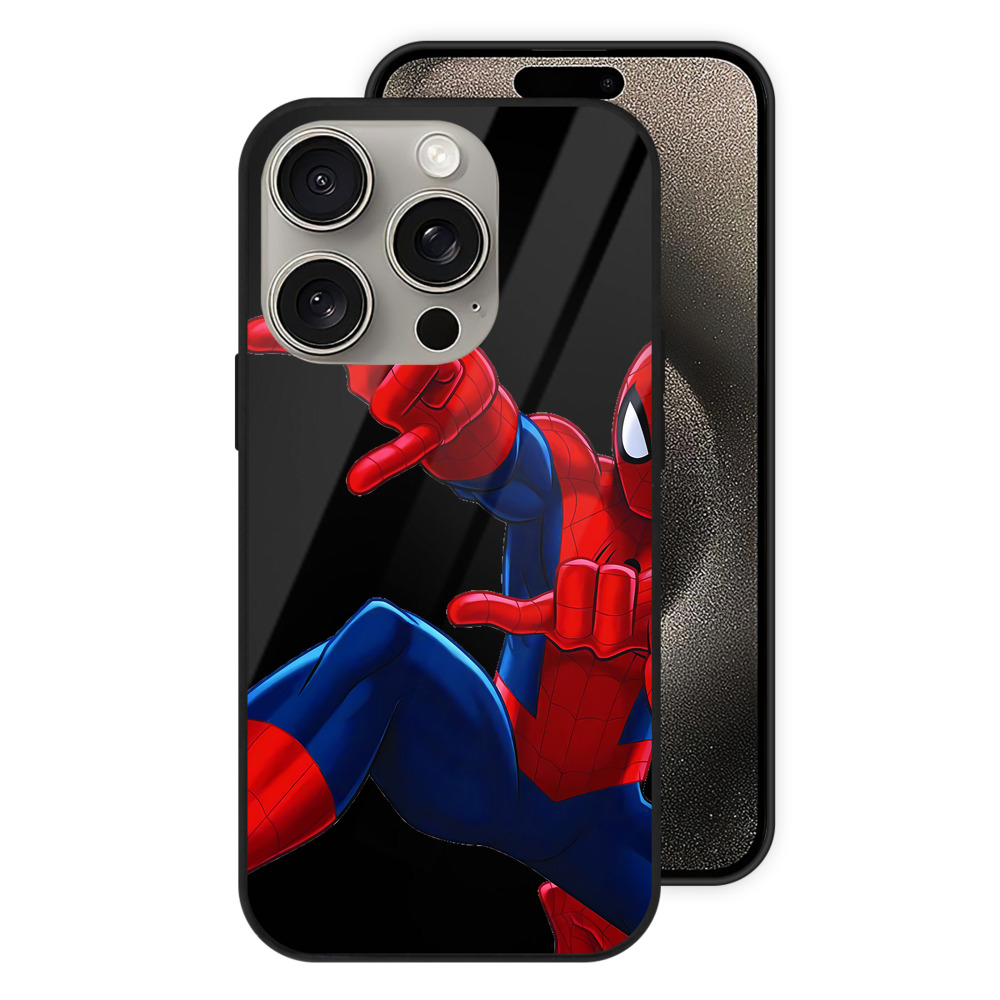 （画像用） Spider Man スパイダーマン 【iPhone15Pro対応】スマホケース 耐衝撃＆黄変防止 背面ガラス