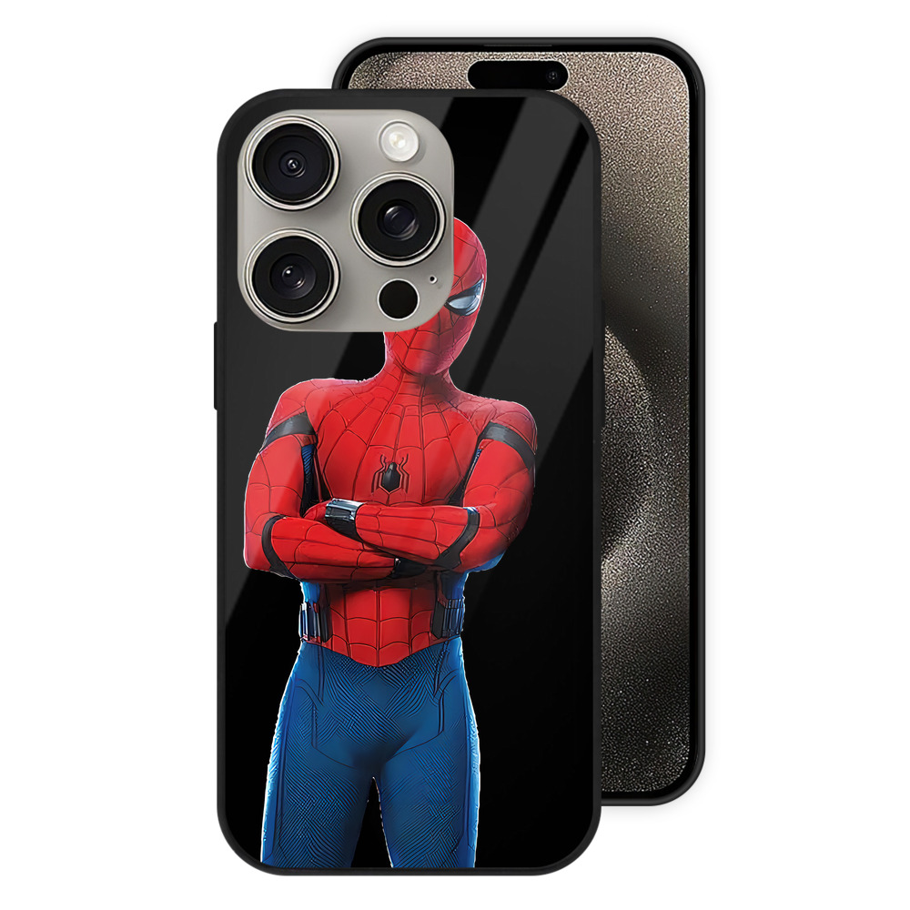 Spider Man スパイダーマン 【iPhone15Pro対応】スマホケース 耐衝撃＆黄変防止 背面ガラス