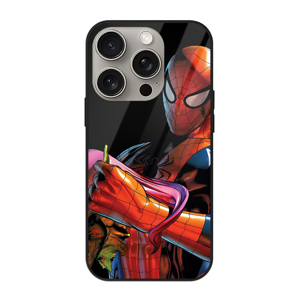 Spider Man スパイダーマン 【iPhone15Pro対応】スマホケース 耐衝撃＆黄変防止 背面ガラス