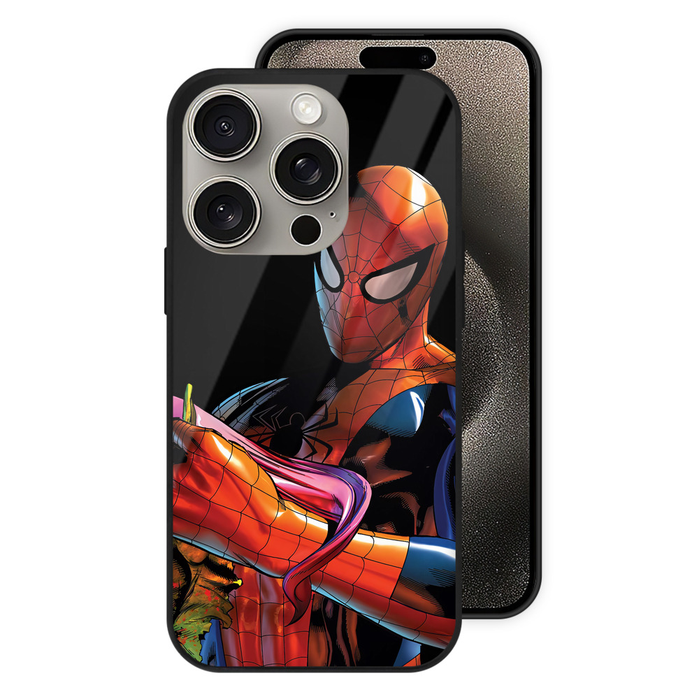 Spider Man スパイダーマン 【iPhone15Pro対応】スマホケース 耐衝撃＆黄変防止 背面ガラス