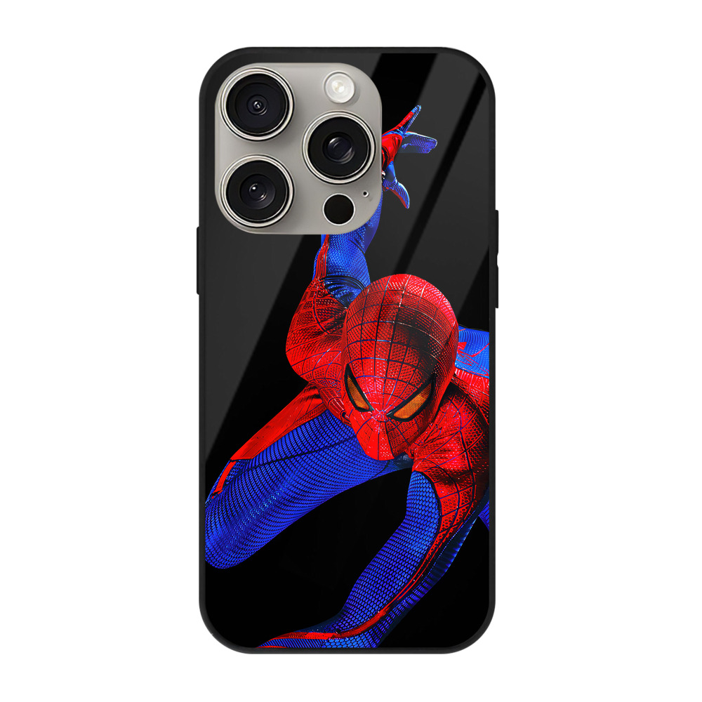 Spider Man スパイダーマン 【iPhone15Pro対応】スマホケース 耐衝撃＆黄変防止 背面ガラス