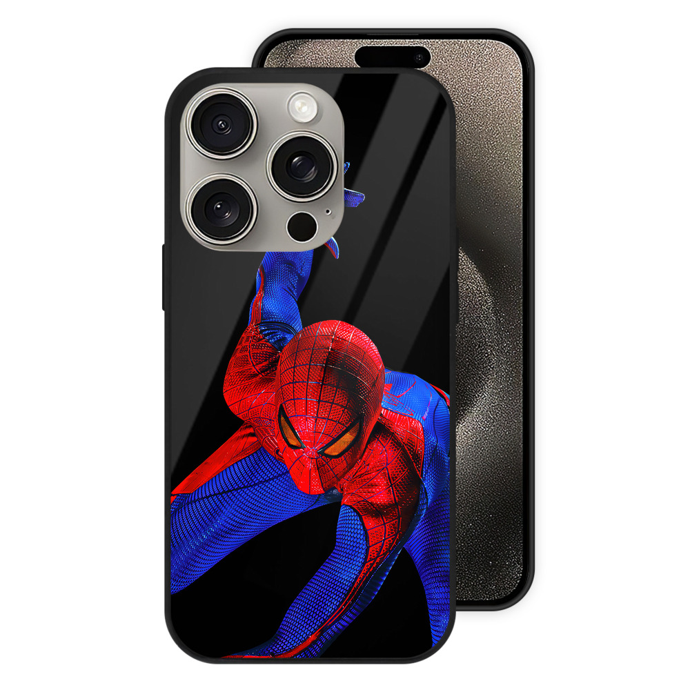 Spider Man スパイダーマン 【iPhone15Pro対応】スマホケース 耐衝撃＆黄変防止 背面ガラス