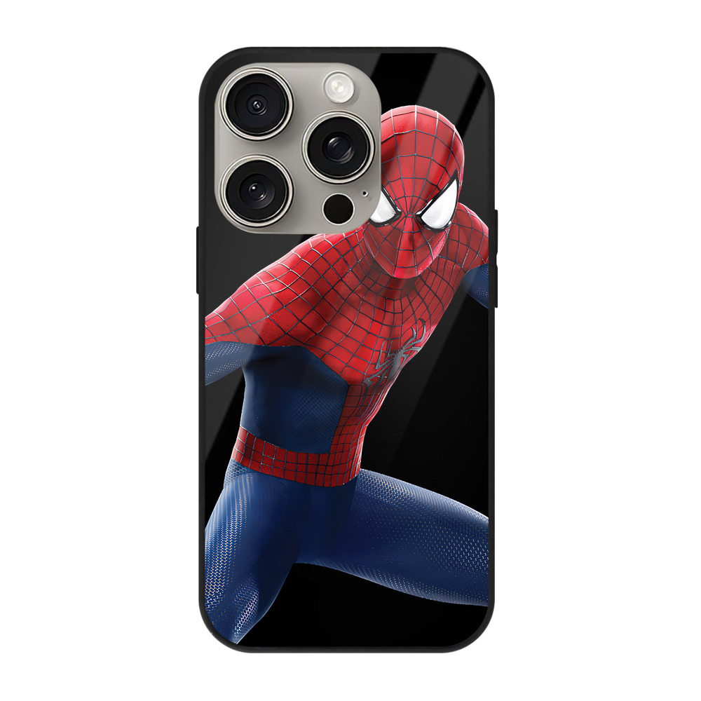 Spider Man スパイダーマン 【iPhone15Pro対応】スマホケース 耐衝撃＆黄変防止 背面ガラス