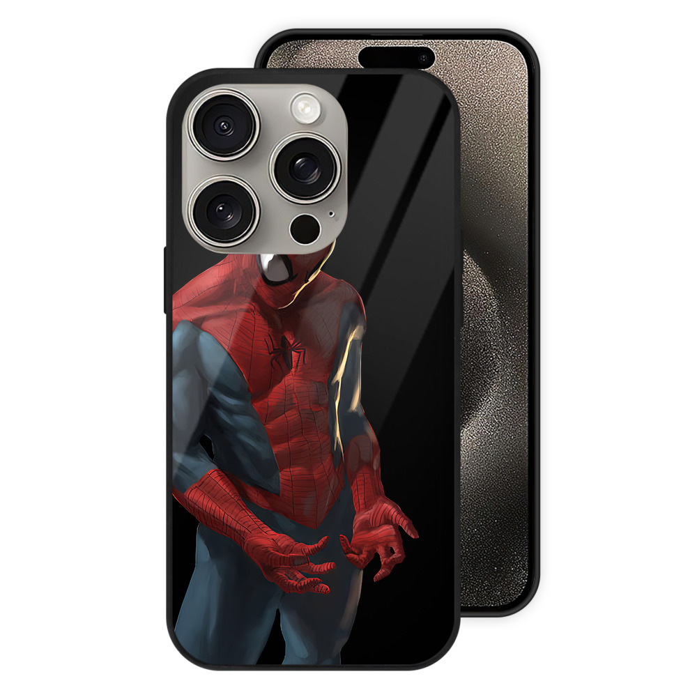 Spider Man スパイダーマン 【iPhone15Pro対応】スマホケース 耐衝撃＆黄変防止 背面ガラス