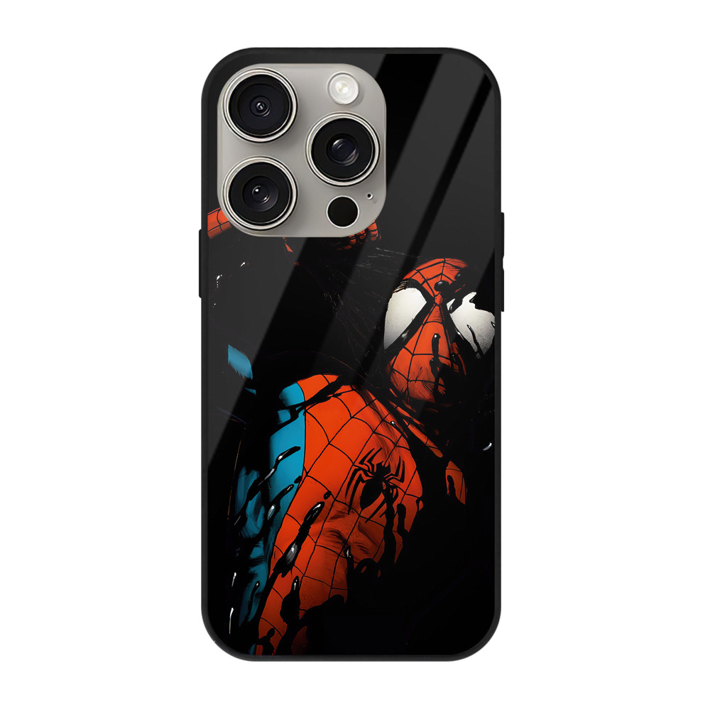 Spider Man スパイダーマン 【iPhone15Pro対応】スマホケース 耐衝撃＆黄変防止 背面ガラス