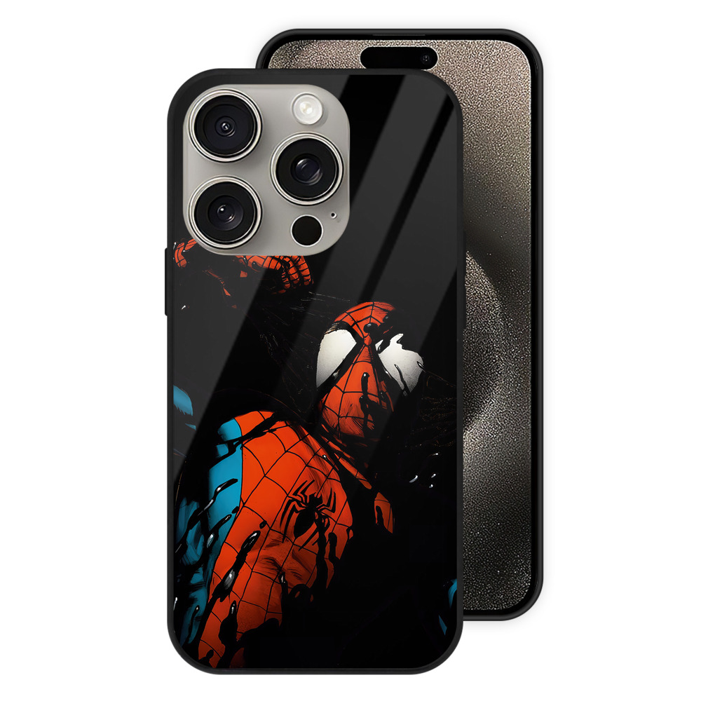 Spider Man スパイダーマン 【iPhone15Pro対応】スマホケース 耐衝撃＆黄変防止 背面ガラス
