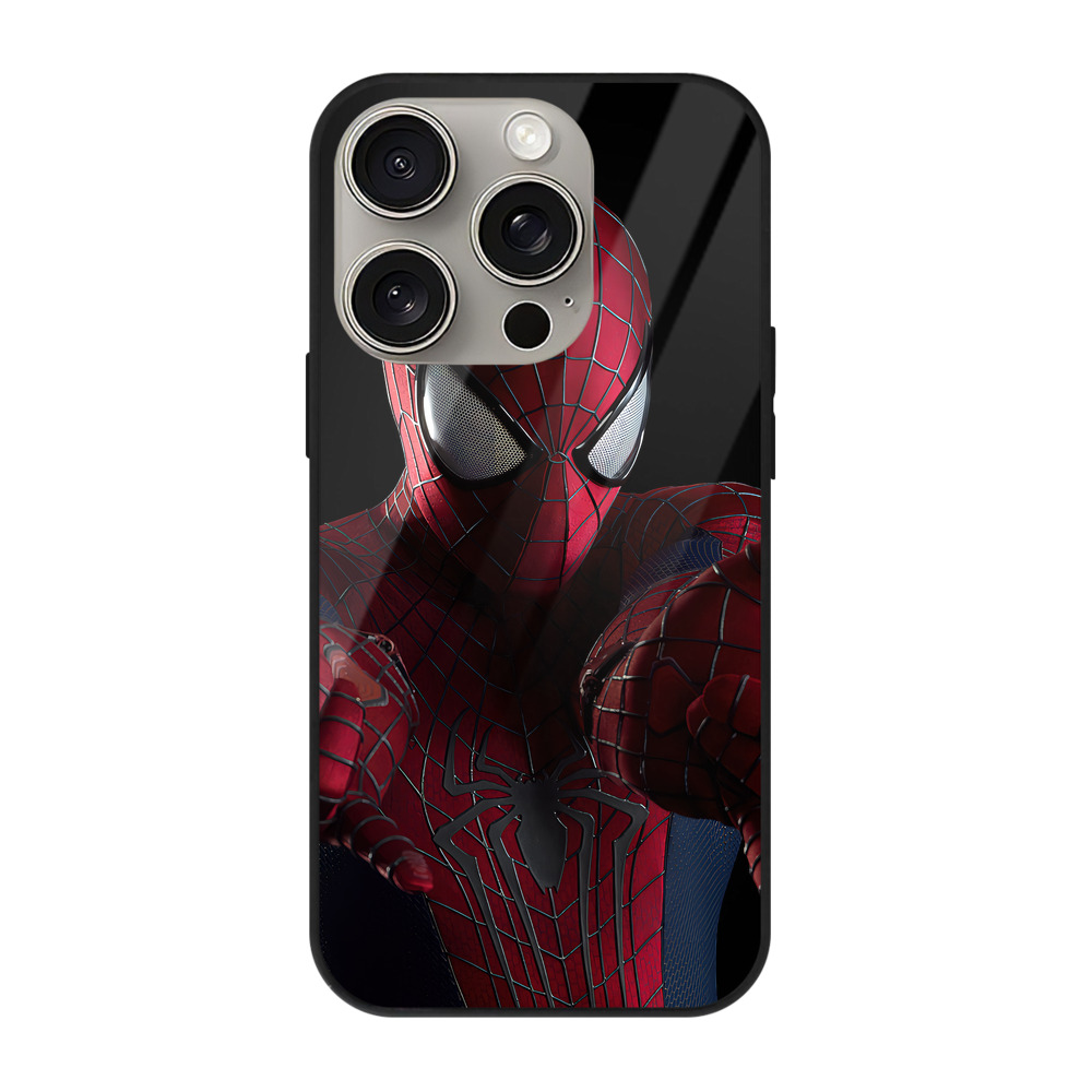 Spider Man スパイダーマン 【iPhone15Pro対応】スマホケース 耐衝撃＆黄変防止 背面ガラス