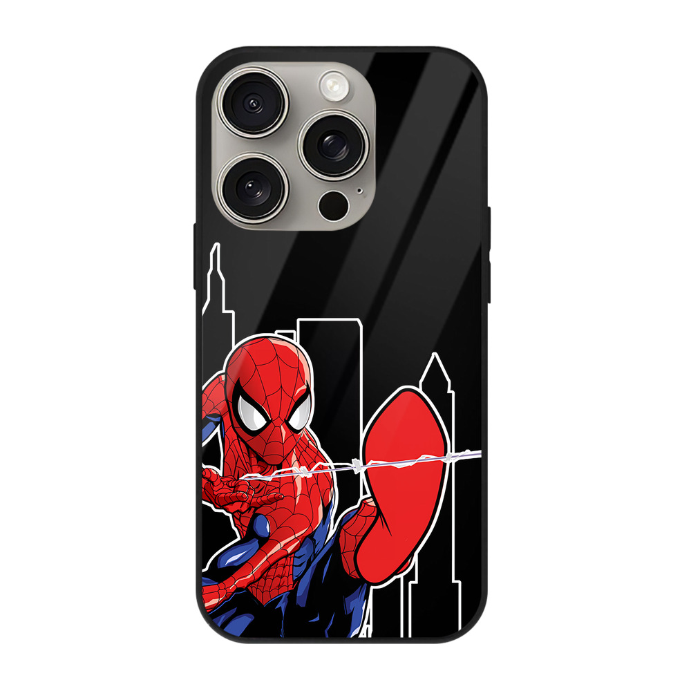 （画像用） Spider Man スパイダーマン 【iPhone15Pro対応】スマホケース 耐衝撃＆黄変防止 背面ガラス