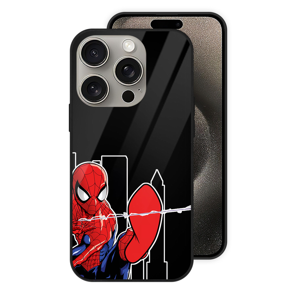 （画像用） Spider Man スパイダーマン 【iPhone15Pro対応】スマホケース 耐衝撃＆黄変防止 背面ガラス