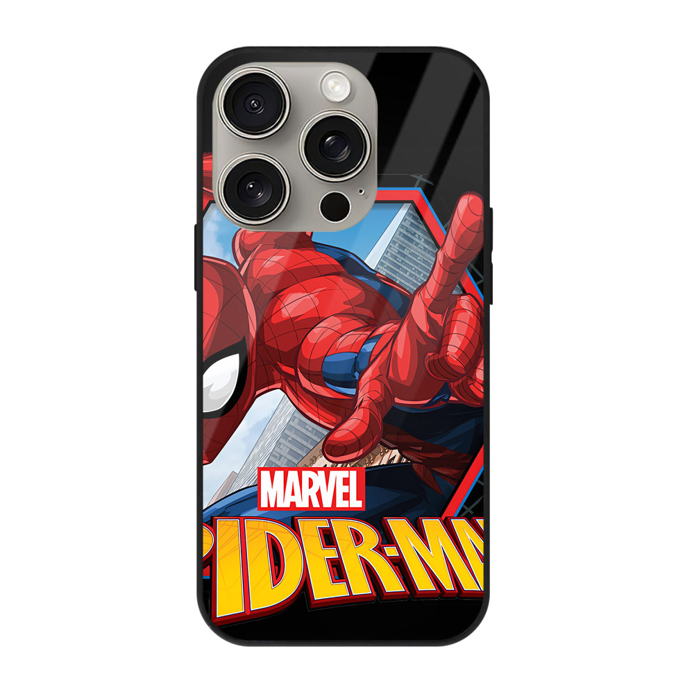 Spider Man スパイダーマン 【iPhone15Pro対応】スマホケース 耐衝撃＆黄変防止 背面ガラス