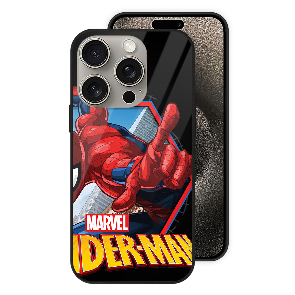 Spider Man スパイダーマン 【iPhone15Pro対応】スマホケース 耐衝撃＆黄変防止 背面ガラス