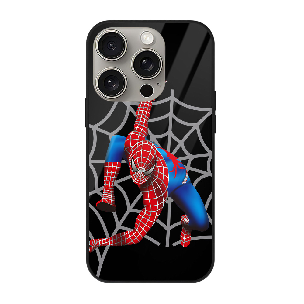 Spider Man スパイダーマン 【iPhone15Pro対応】スマホケース 耐衝撃＆黄変防止 背面ガラス