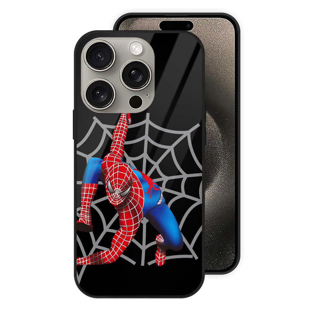 Spider Man スパイダーマン 【iPhone15Pro対応】スマホケース 耐衝撃＆黄変防止 背面ガラス