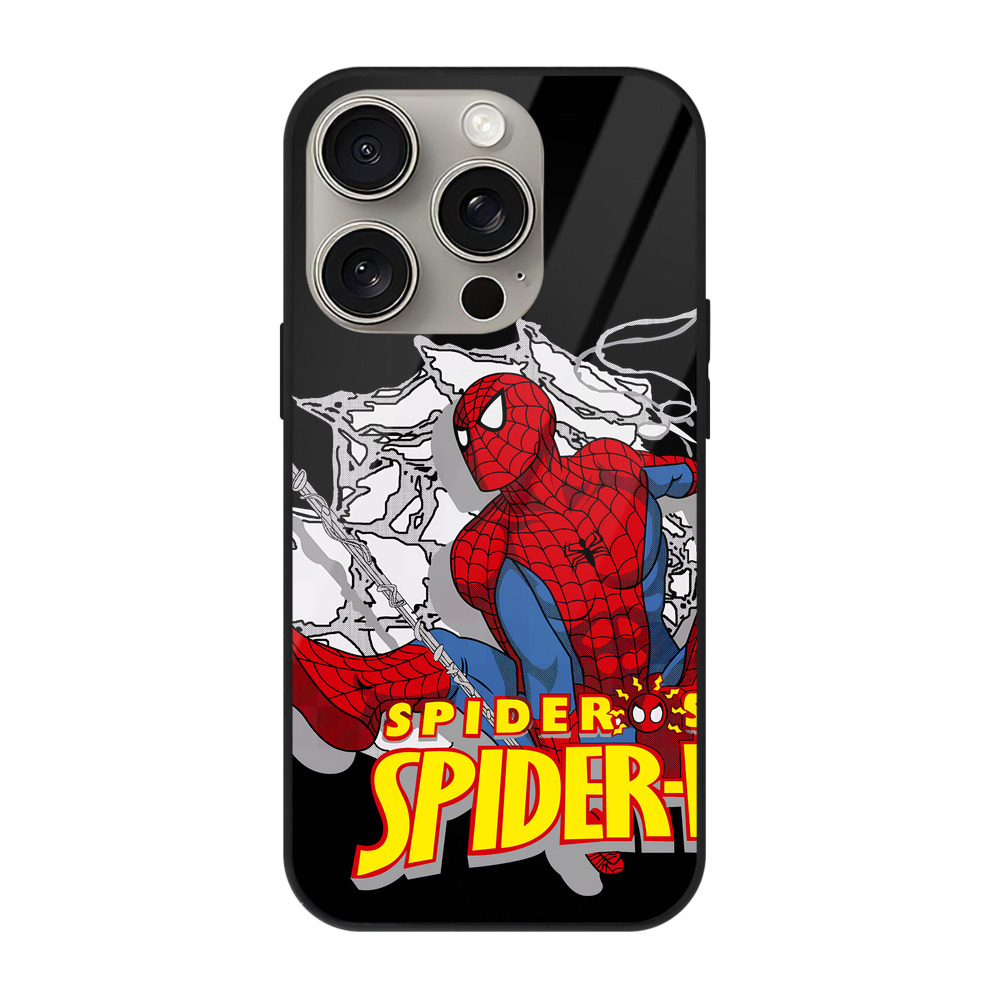 Spider Man スパイダーマン 【iPhone15Pro対応】スマホケース 耐衝撃＆黄変防止 背面ガラス