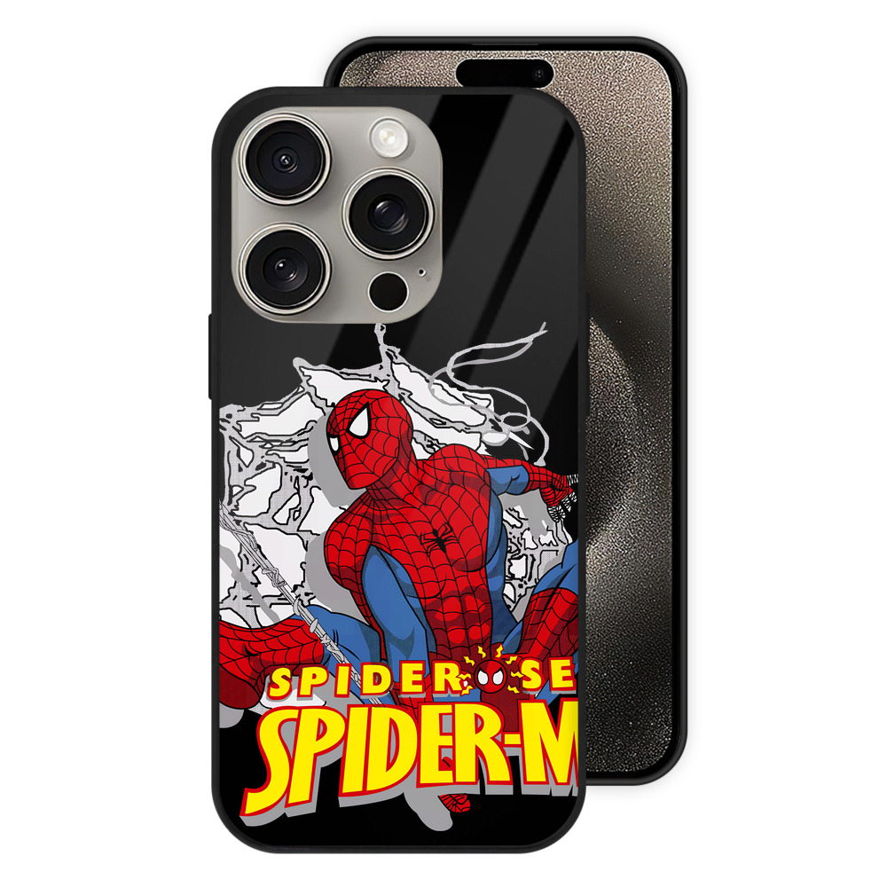 Spider Man スパイダーマン 【iPhone15Pro対応】スマホケース 耐衝撃＆黄変防止 背面ガラス