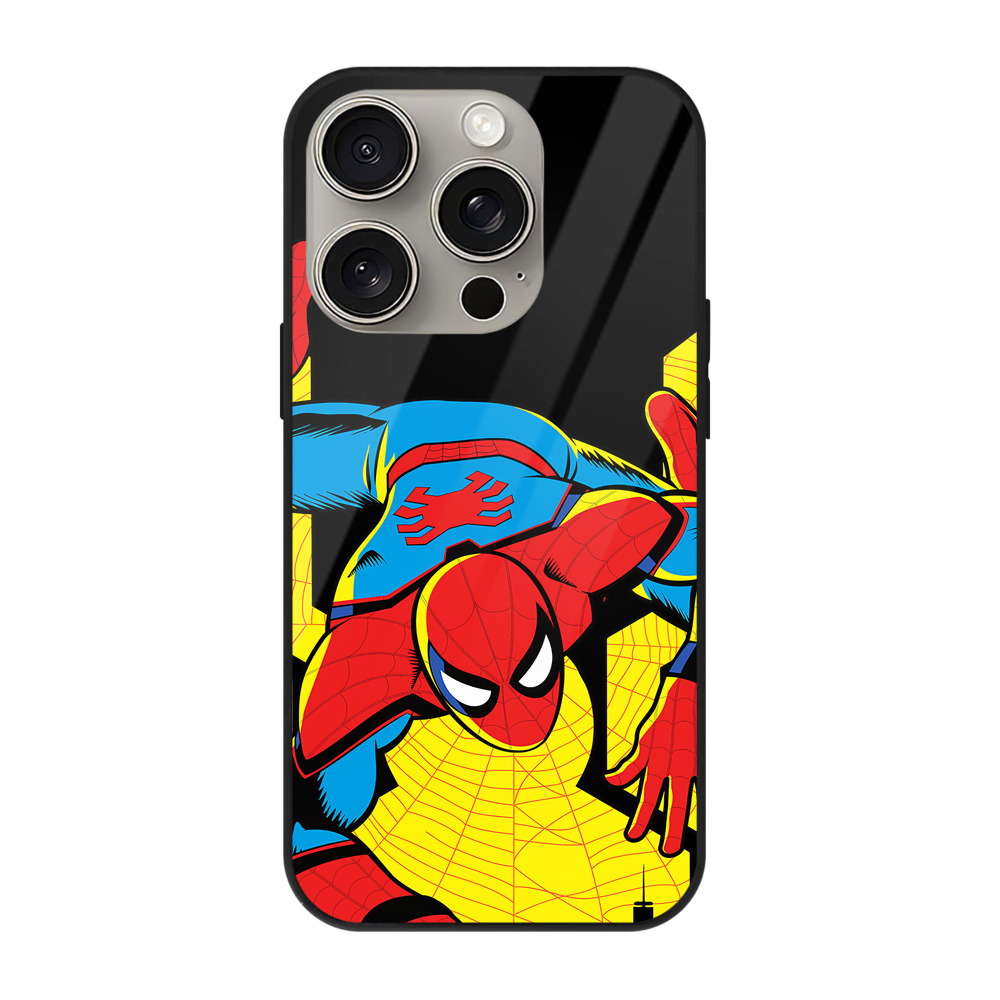 （画像用） Spider Man スパイダーマン 【iPhone15Pro対応】スマホケース 耐衝撃＆黄変防止 背面ガラス