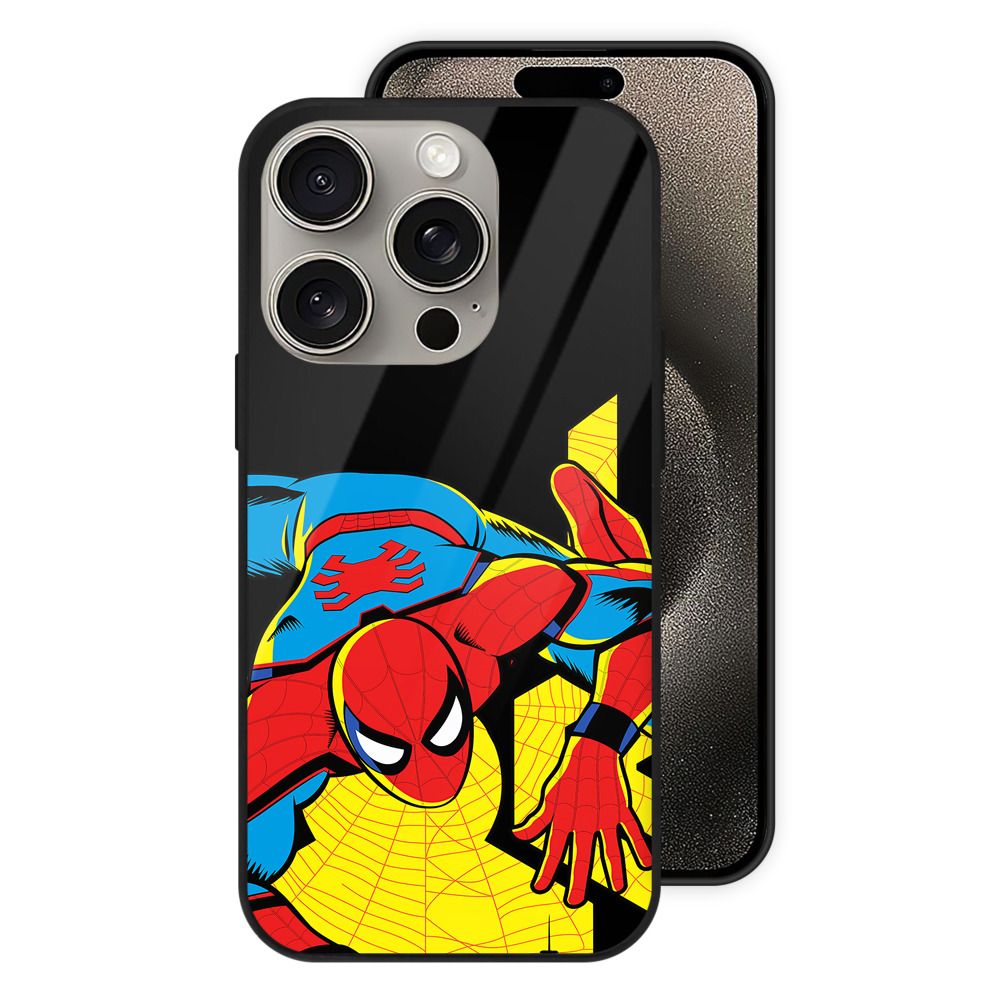 （画像用） Spider Man スパイダーマン 【iPhone15Pro対応】スマホケース 耐衝撃＆黄変防止 背面ガラス