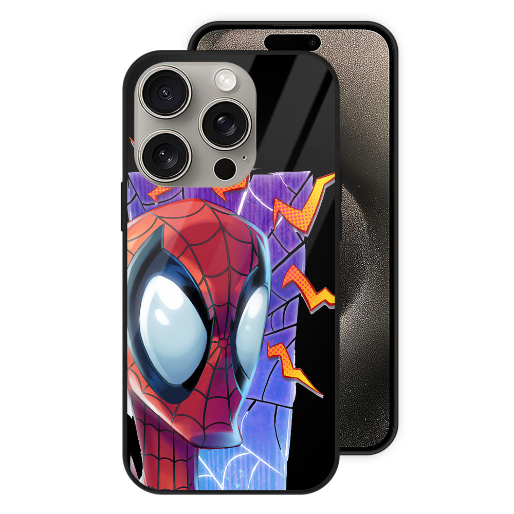 Spider Man スパイダーマン 【iPhone15Pro対応】スマホケース 耐衝撃＆黄変防止 背面ガラス