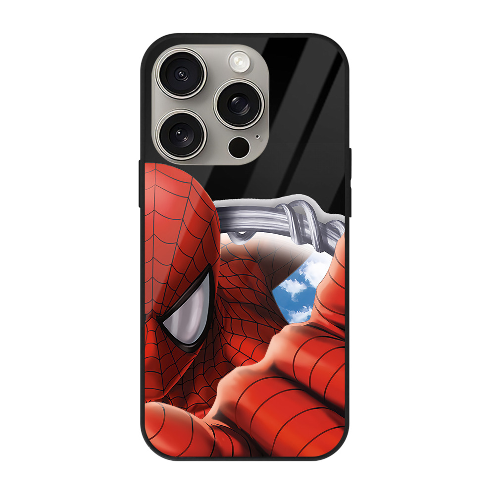 （画像用） Spider Man スパイダーマン 【iPhone15Pro対応】スマホケース 耐衝撃＆黄変防止 背面ガラス