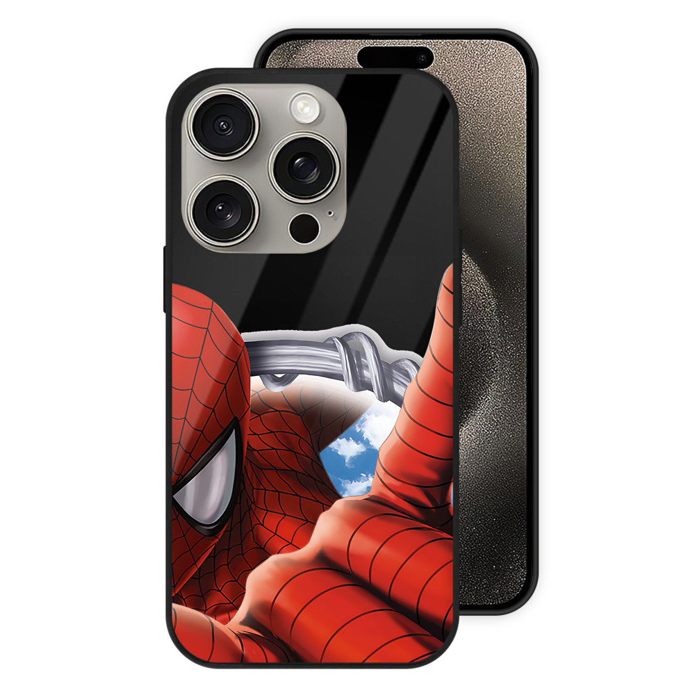 （画像用） Spider Man スパイダーマン 【iPhone15Pro対応】スマホケース 耐衝撃＆黄変防止 背面ガラス