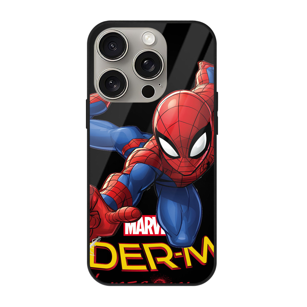 Spider Man スパイダーマン 【iPhone15Pro対応】スマホケース 耐衝撃＆黄変防止 背面ガラス