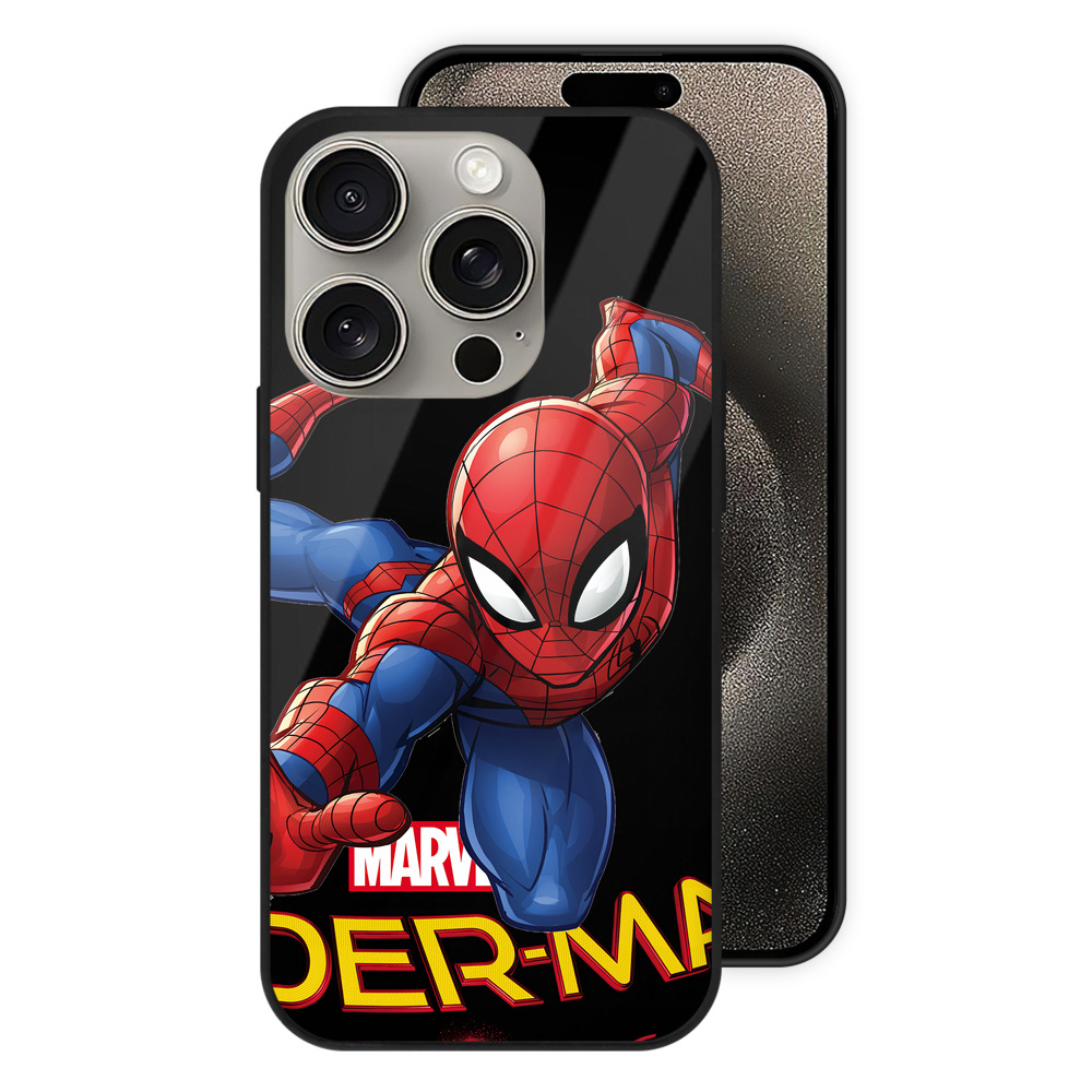 Spider Man スパイダーマン 【iPhone15Pro対応】スマホケース 耐衝撃＆黄変防止 背面ガラス