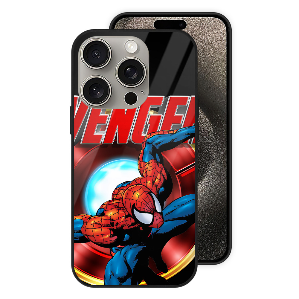 （画像用） Spider Man スパイダーマン 【iPhone15Pro対応】スマホケース 耐衝撃＆黄変防止 背面ガラス
