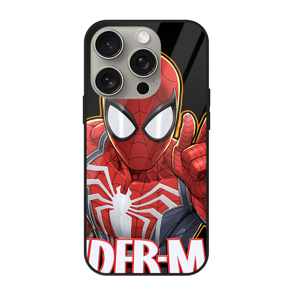 Spider Man スパイダーマン 【iPhone15Pro対応】スマホケース 耐衝撃＆黄変防止 背面ガラス
