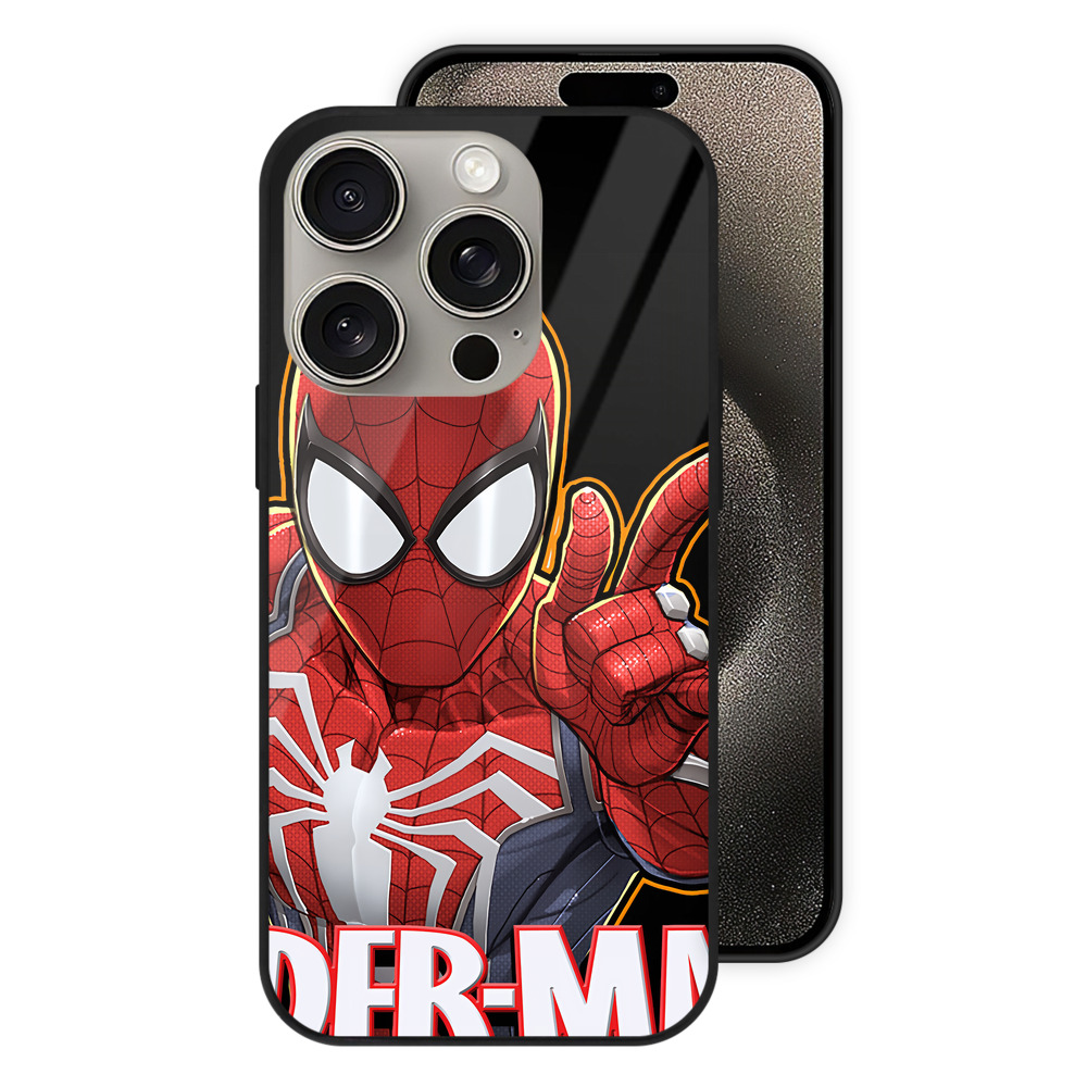 Spider Man スパイダーマン 【iPhone15Pro対応】スマホケース 耐衝撃＆黄変防止 背面ガラス