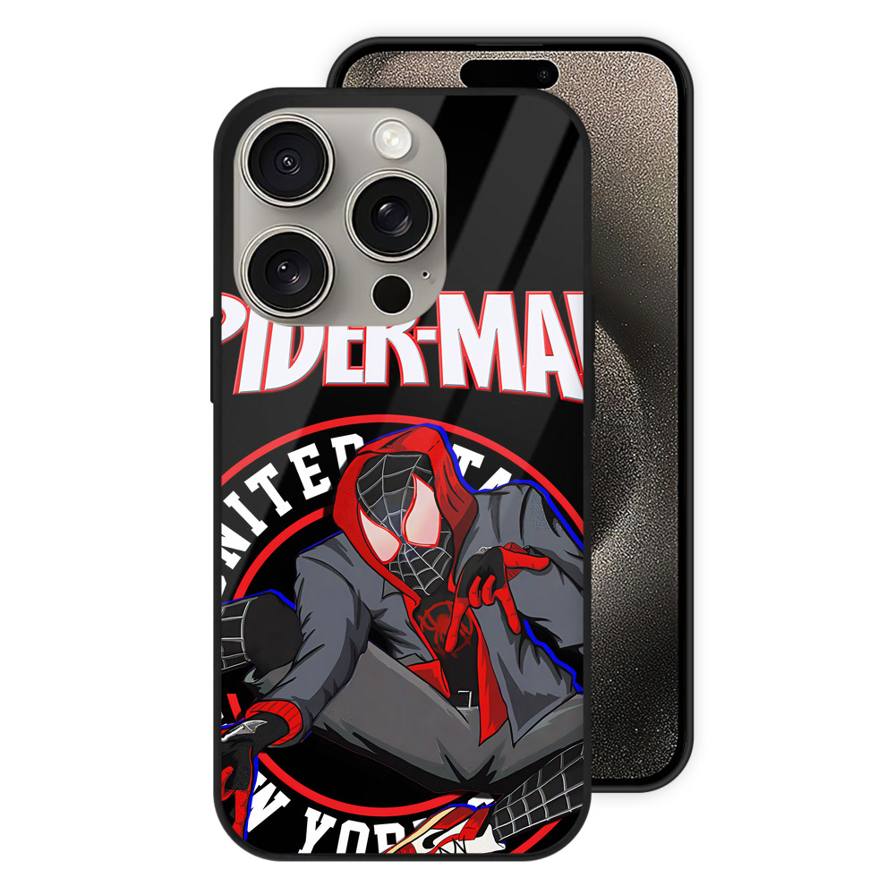 Spider Man スパイダーマン 【iPhone15Pro対応】スマホケース 耐衝撃＆黄変防止 背面ガラス