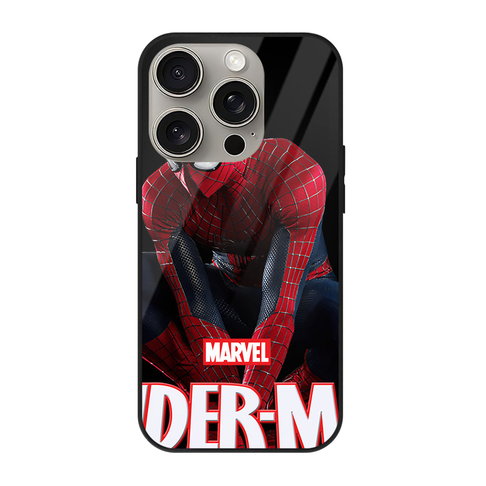 Spider Man スパイダーマン 【iPhone15Pro対応】スマホケース 耐衝撃＆黄変防止 背面ガラス