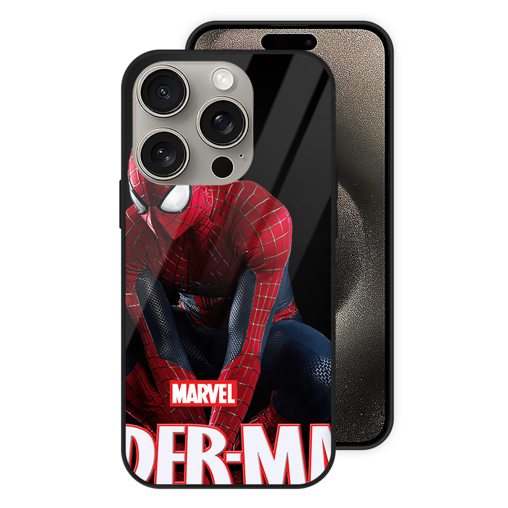 Spider Man スパイダーマン 【iPhone15Pro対応】スマホケース 耐衝撃＆黄変防止 背面ガラス